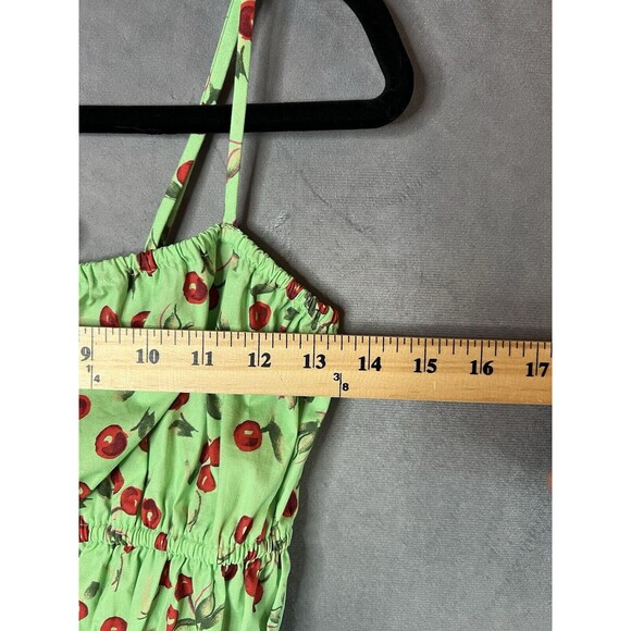 WAYF Cherries Green Camisole Top Elastic Trim Cotton Front Cut Out Ties Women S - Picture 9 of 12